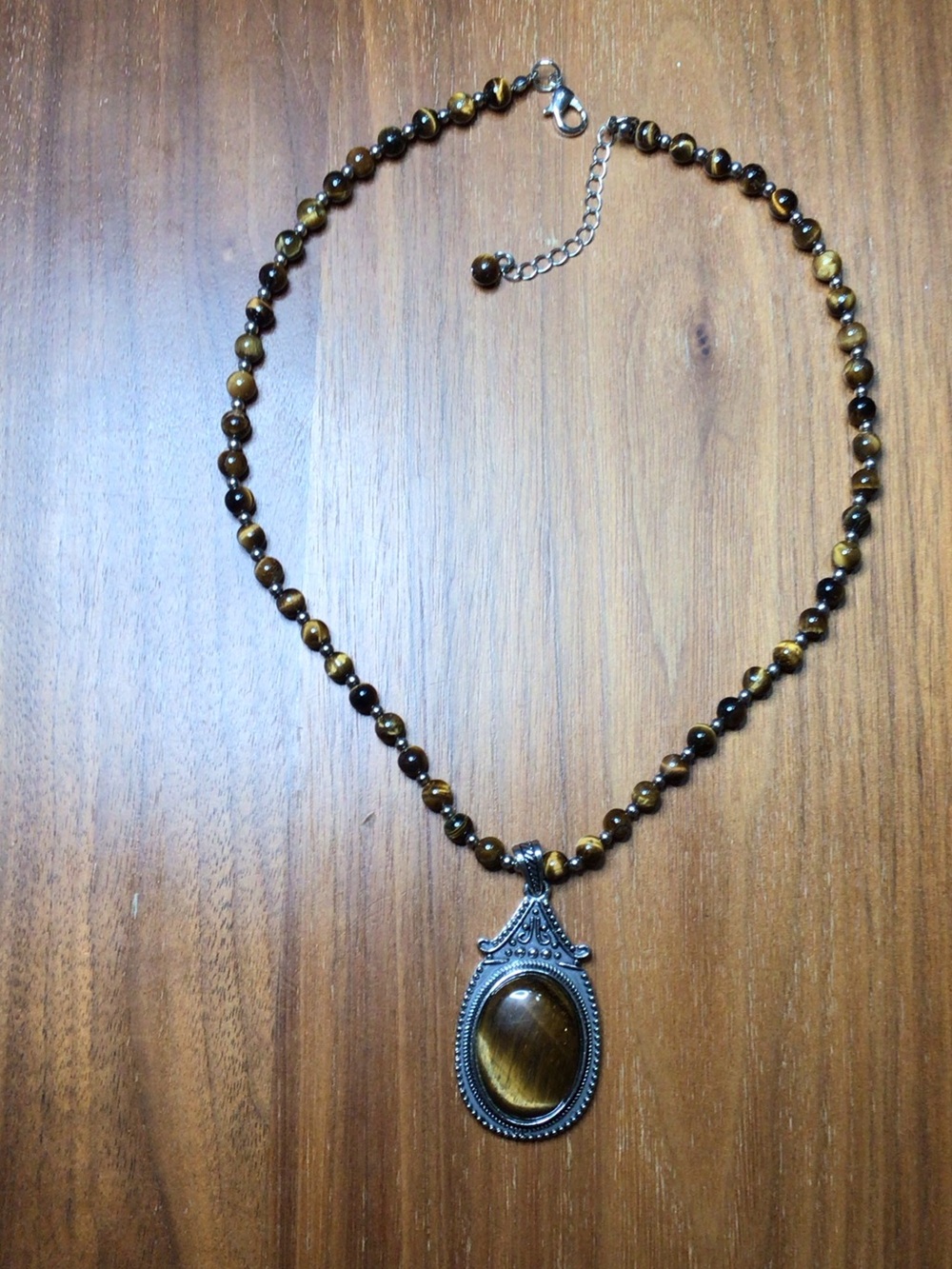 Tiger's Eye Beaded Pendant Necklace - Brown